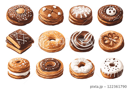 Gingerbread Cookies Sweet Treats Illustrations Hand-Drawn Gingerbread Designs Festive Gingerbread Shapes Holiday Cookies Style Sweet Pastry Icons Christmas Illustrations 122361790