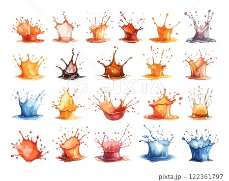 Falling Splash With Liquid Drops Vector Icons Watercolor Technique On White Fluid Drips Style Droplet Illustrations Splashing Icons Water Drops Falling Liquid Art 122361797