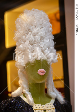 Extravagant creative female mannequin with a strange hairstyle in baroque style. Extravagant creative female mannequin with a strange hairstyle in baroque style. 122362106