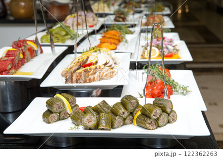 tray of assorted food for salad buffet 122362263