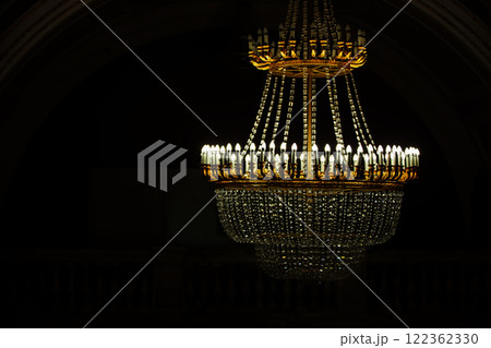 Vintage large chandelier with crystal pendants Vintage large chandelier with crystal pendants 122362330