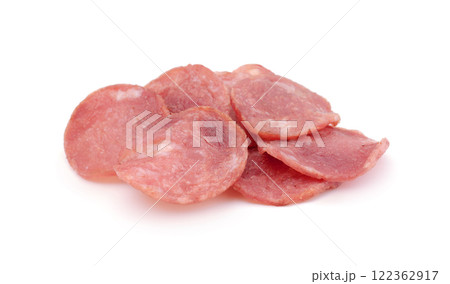 Meat chips isolated on white. 122362917