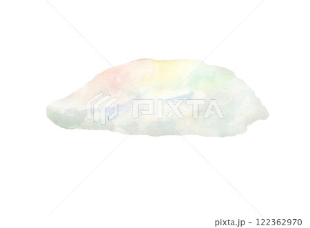 Abstract watercolor white cloud with shades of yellow, red, green, blue colors illustration isolated background. Hand painted stylized splatter stain sky element for kid theme, holiday decor 122362970