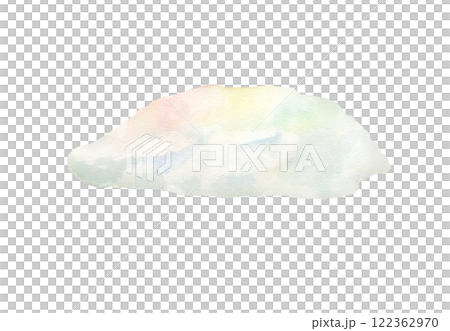 Abstract watercolor white cloud with shades of yellow, red, green, blue colors illustration isolated background. Hand painted stylized splatter stain sky element for kid theme, holiday decor 122362970