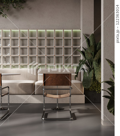 Modern interior cafe with cozy furniture and green plant, 3d rendering 122363014
