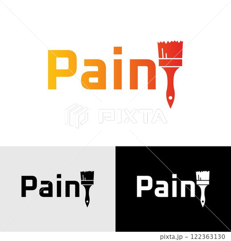 Abstract modern paint vector logo design template. Modern paint logo featuring a brush. A logo design featuring the word "paint" with a paintbrush icon. Abstract modern paint vector logo design template. Modern paint logo featuring a brush. A logo design featuring the word "paint" with a paintbrush icon. 122363130