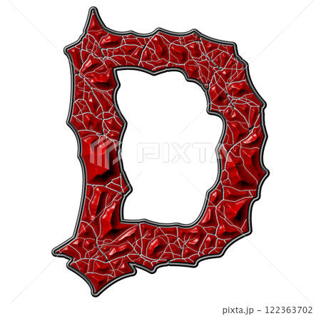 3D rendered illustration. Red cracked letter. Stony grunge font. Art lettering. 122363702