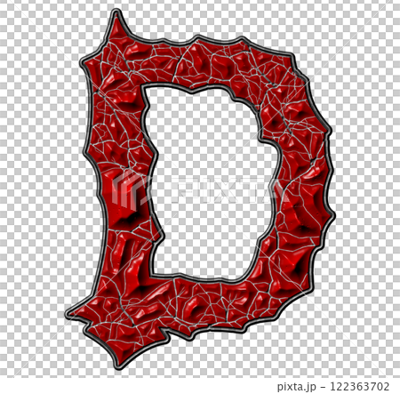 3D rendered illustration. Red cracked letter. Stony grunge font. Art lettering. 122363702