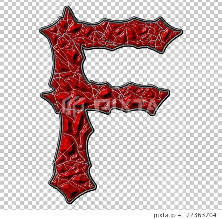 3D rendered illustration. Red cracked letter. Stony grunge font. Art lettering. 3D rendered illustration. Red cracked letter. Stony grunge font. Art lettering. 122363704