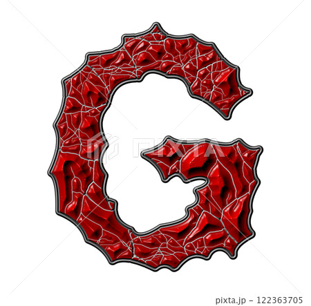 3D rendered illustration. Red cracked letter. Stony grunge font. Art lettering. 3D rendered illustration. Red cracked letter. Stony grunge font. Art lettering. 122363705