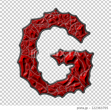 3D rendered illustration. Red cracked letter. Stony grunge font. Art lettering. 3D rendered illustration. Red cracked letter. Stony grunge font. Art lettering. 122363705