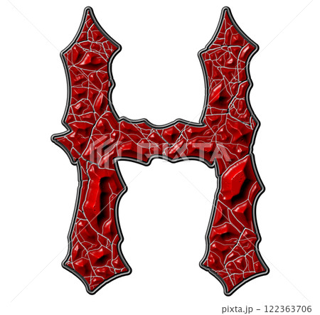 3D rendered illustration. Red cracked letter. Stony grunge font. Art lettering. 3D rendered illustration. Red cracked letter. Stony grunge font. Art lettering. 122363706