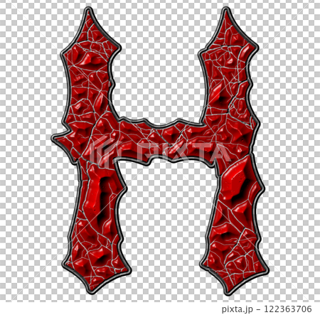 3D rendered illustration. Red cracked letter. Stony grunge font. Art lettering. 3D rendered illustration. Red cracked letter. Stony grunge font. Art lettering. 122363706