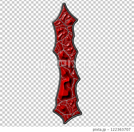 3D rendered illustration. Red cracked letter. Stony grunge font. Art lettering. 3D rendered illustration. Red cracked letter. Stony grunge font. Art lettering. 122363707