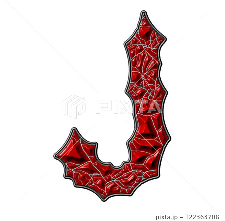 3D rendered illustration. Red cracked letter. Stony grunge font. Art lettering. 3D rendered illustration. Red cracked letter. Stony grunge font. Art lettering. 122363708