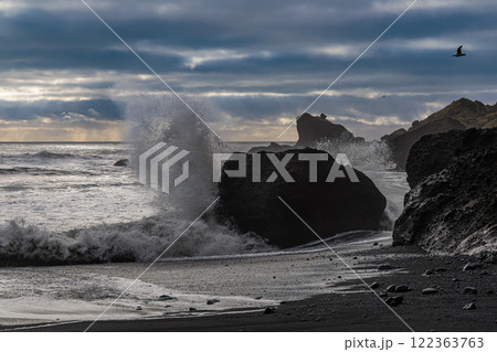 Vikurfjara Black Sand Beach near Vik on the island of Iceland 122363763