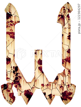 3D rendered illustration. Damaged gothic letter with cracks. Custom art lettering. 122364297