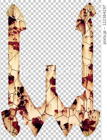 3D rendered illustration. Damaged gothic letter with cracks. Custom art lettering. 122364297