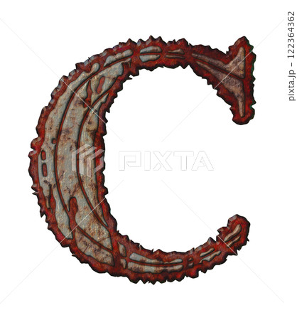 3D rendered illustration. Old rusty letter. Grunge font. Art lettering. 122364362