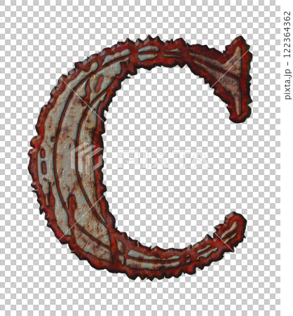 3D rendered illustration. Old rusty letter. Grunge font. Art lettering. 122364362