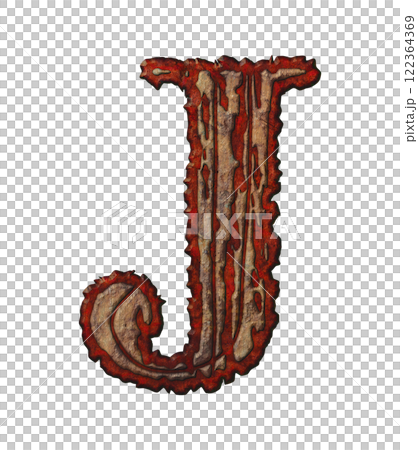 3D rendered illustration. Old rusty letter. Grunge font. Art lettering. 122364369