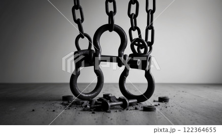 A torn metal chain symbolizes freedom, liberation and overcoming of restrictions. 122364655