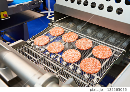 Pieces of minced meat in machine wet breading 122365056