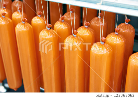 Sausages packed at factory 122365062