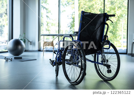 Rehab office with mobility equipment for healthcare treatment providing assistance and support 122365122