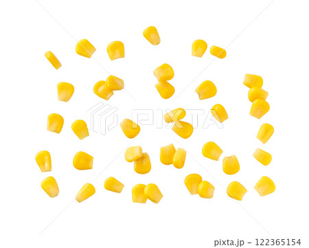 Canned sweet corn kernels isolated on a white background. 122365154