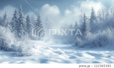 Winter landscape, snowy sunny day. AI generative  122365385