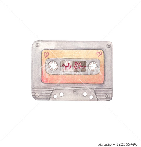 Retro watercolor cassette with a pink insert on...のイラスト素材 [122365496 ...