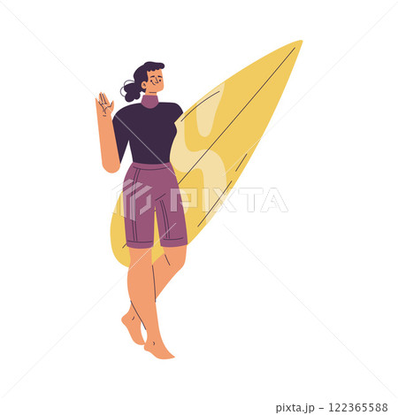 Woman Surfer Character with Surfboard Standing Vector Illustration Woman Surfer Character with Surfboard Standing Vector Illustration 122365588