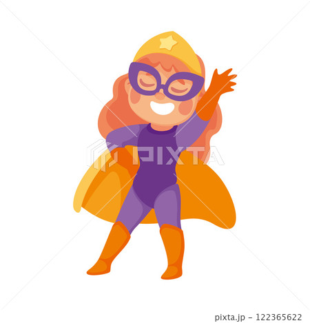 Happy Girl Superhero Wearing Colorful Costume Vector Illustration 122365622