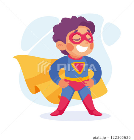 Happy Boy Superhero Wearing Colorful Costume Vector Illustration Happy Boy Superhero Wearing Colorful Costume Vector Illustration 122365626