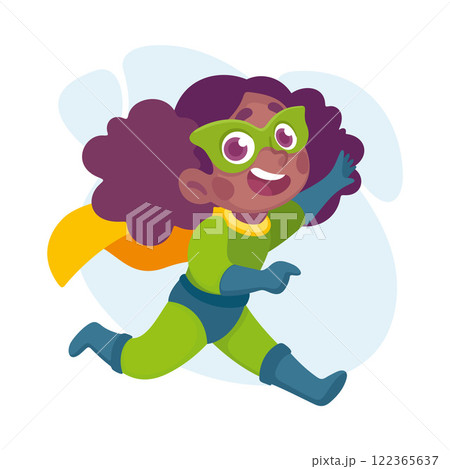 Happy Girl Superhero Wearing Colorful Costume Vector Illustration 122365637