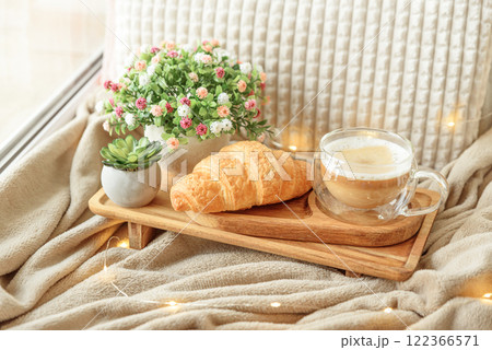 Cozy Morning: coffee with croissant 122366571