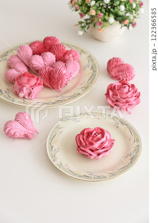 Romantic Tea Party with rose and heart shape marshmallow. Valentine's Day celebration Romantic Tea Party with rose and heart shape marshmallow. Valentine's Day celebration 122366585