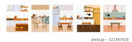 Set of modern interior design of cozy home kitchen. 122367028