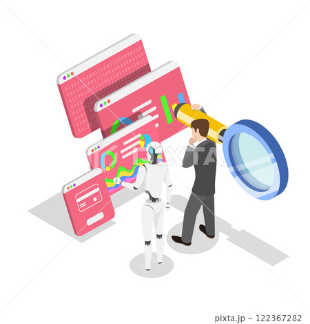 3D Isometric Flat Vector Illustration of Artificial Intelligence Assistant, Technologies for Enhanced Efficiency and Innovation. Item 2 122367282