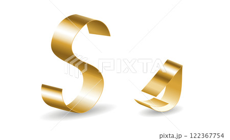 Decorative S Letter of English Alphabet in Gold Ribbon 122367754