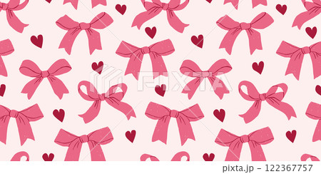 Cute Valentine Seamless Pattern with Pink Bows and Hearts Cute Valentine Seamless Pattern with Pink Bows and Hearts 122367757