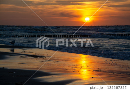 Sunset at Zingst Beach, Darss, Germany 122367825
