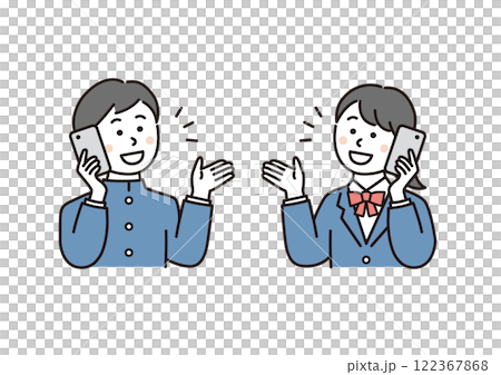 スマホで通話する学生の男女 122367868