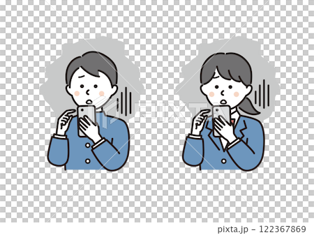 スマホでトラブルをかかえる学生の男女 スマホでトラブルをかかえる学生の男女 122367869
