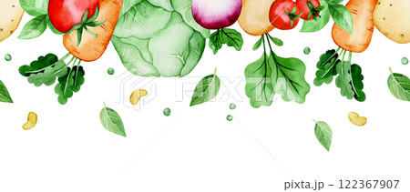 watercolor illustration, composition with farm vegetables. cute drawing in simple style. 122367907