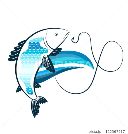 Fish on the wave and a fishhook 122367917