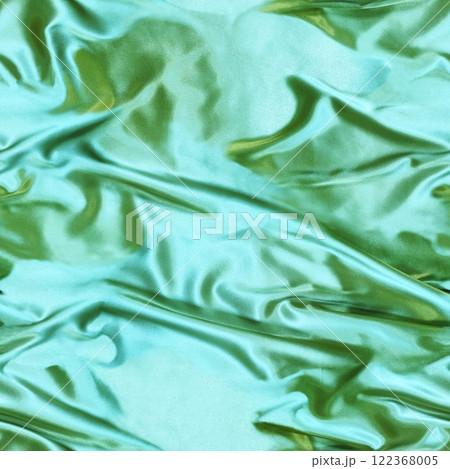 Seamless heart-shaped chocolate candy pattern on green silk fabric background. 122368005