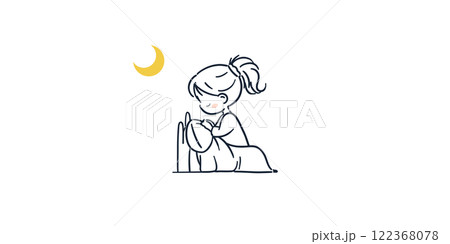 子供が月夜の下でお祈りするシンプルでかわいいおしゃれなイラスト 子供が月夜の下でお祈りするシンプルでかわいいおしゃれなイラスト 122368078
