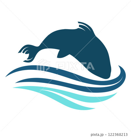 Fish silhouette in a jump over blue waves 122368213